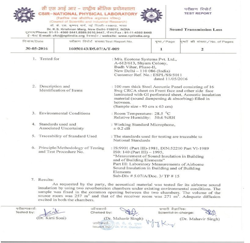 Test Report | Ecotone Systems Pvt. Ltd. | Ecotone Systems Pvt. Ltd. Test Report