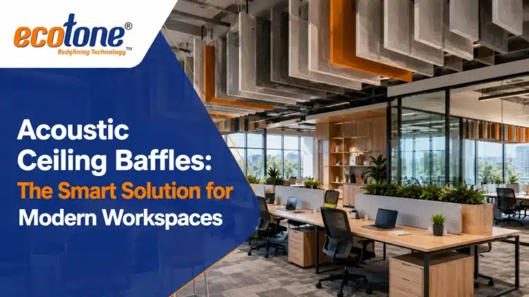 Acoustic Ceiling Baffles, Ceiling Baffles India, Sound Absorbing Ceiling Baffles, Acoustic Baffles for Offices, Hanging Acoustic Baffles, Ecotone Systems Acoustic Baffles