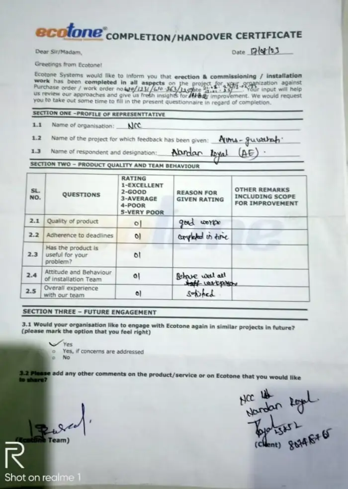 Client Feedback Ecotone