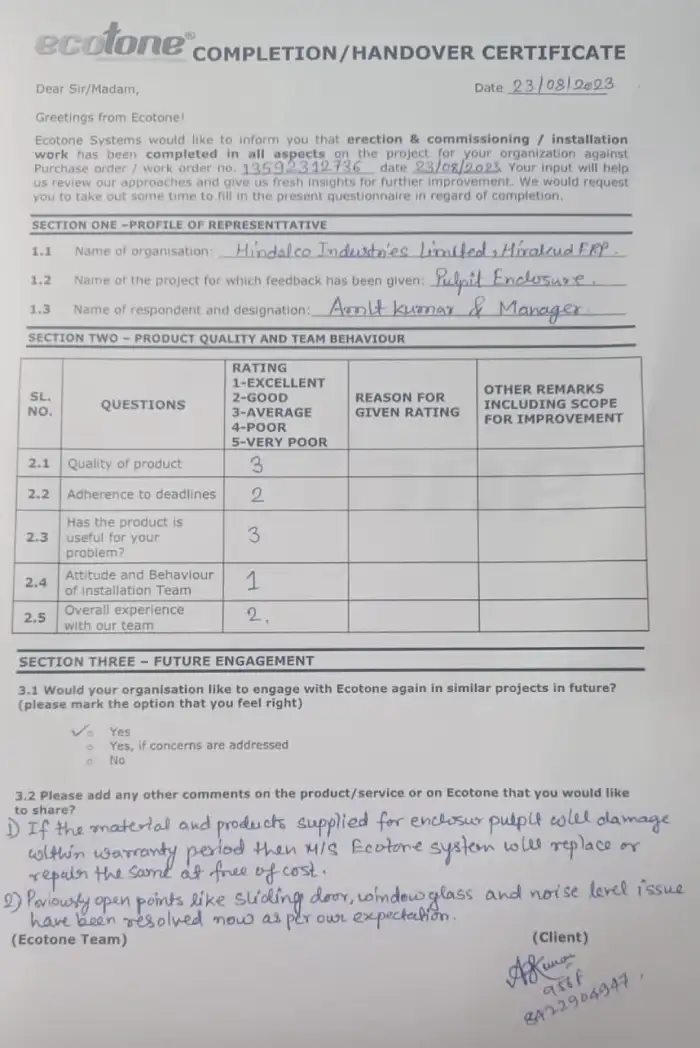 Client Feedback Ecotone