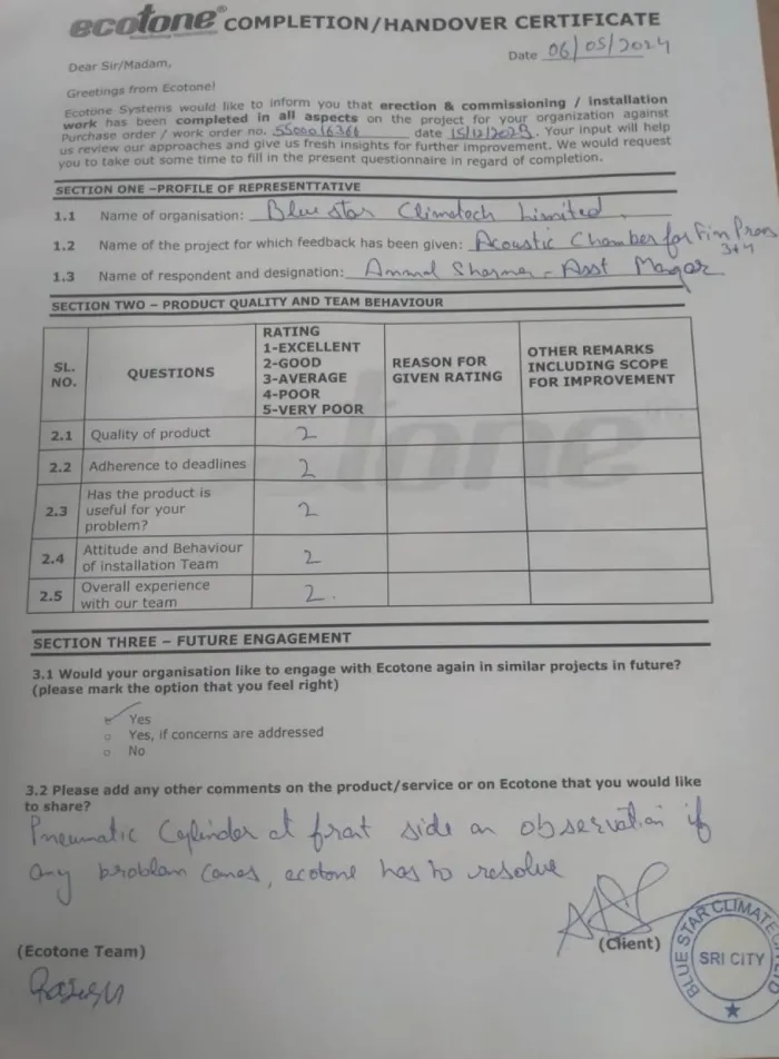 Client Feedback Ecotone