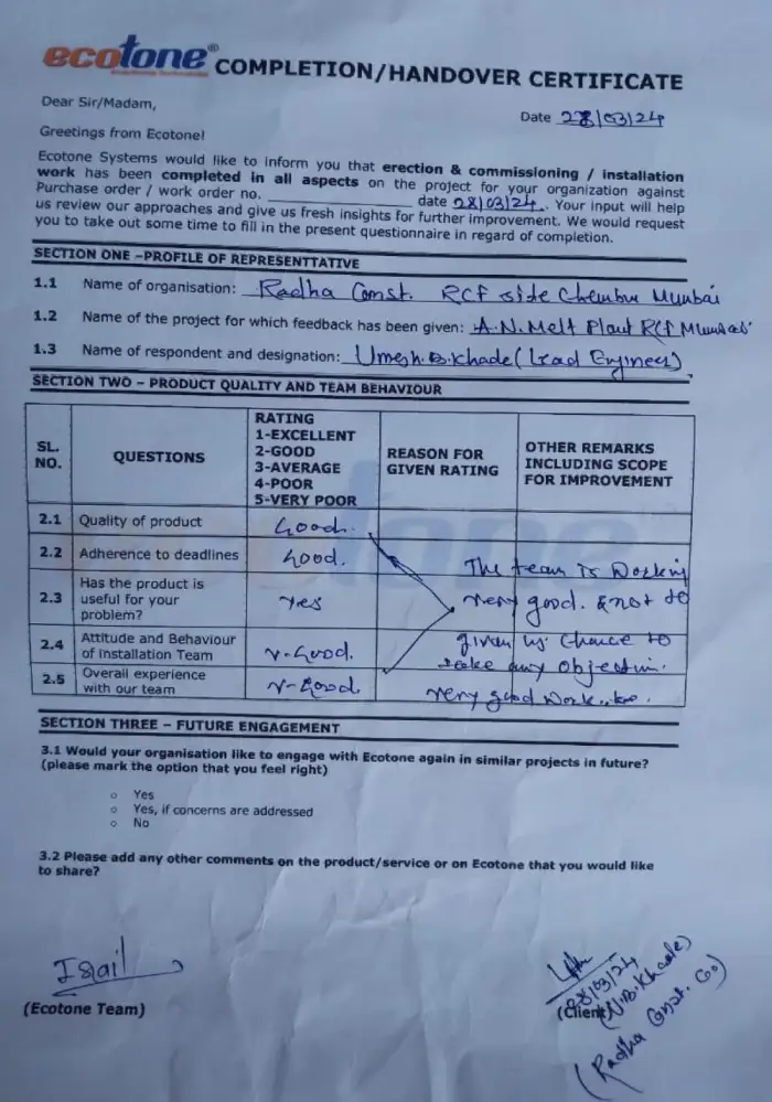 Client Feedback Ecotone