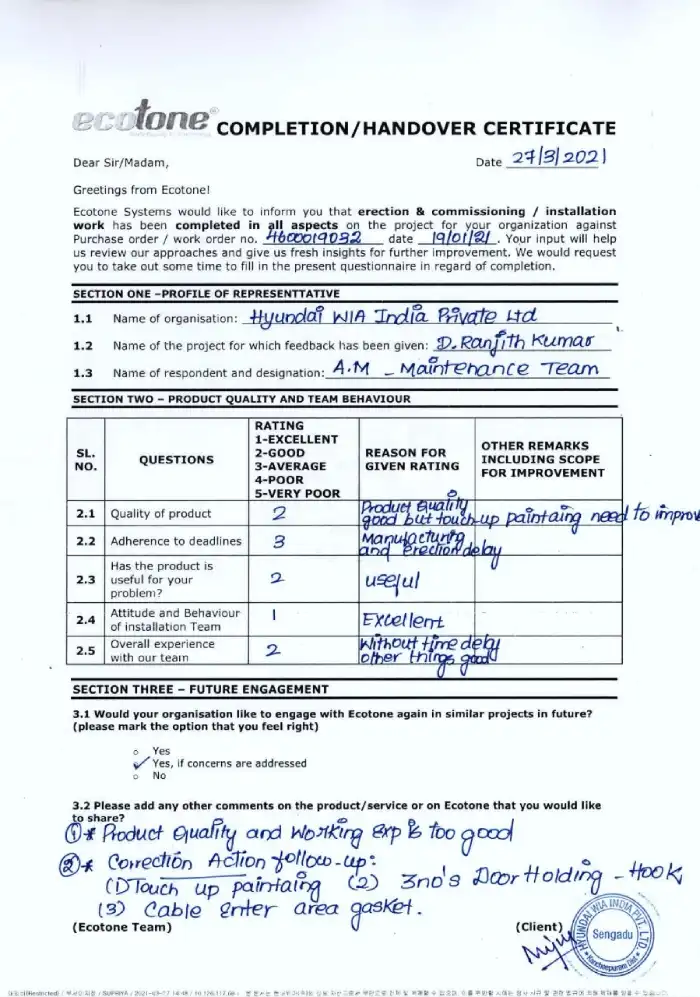 Client Feedback Ecotone