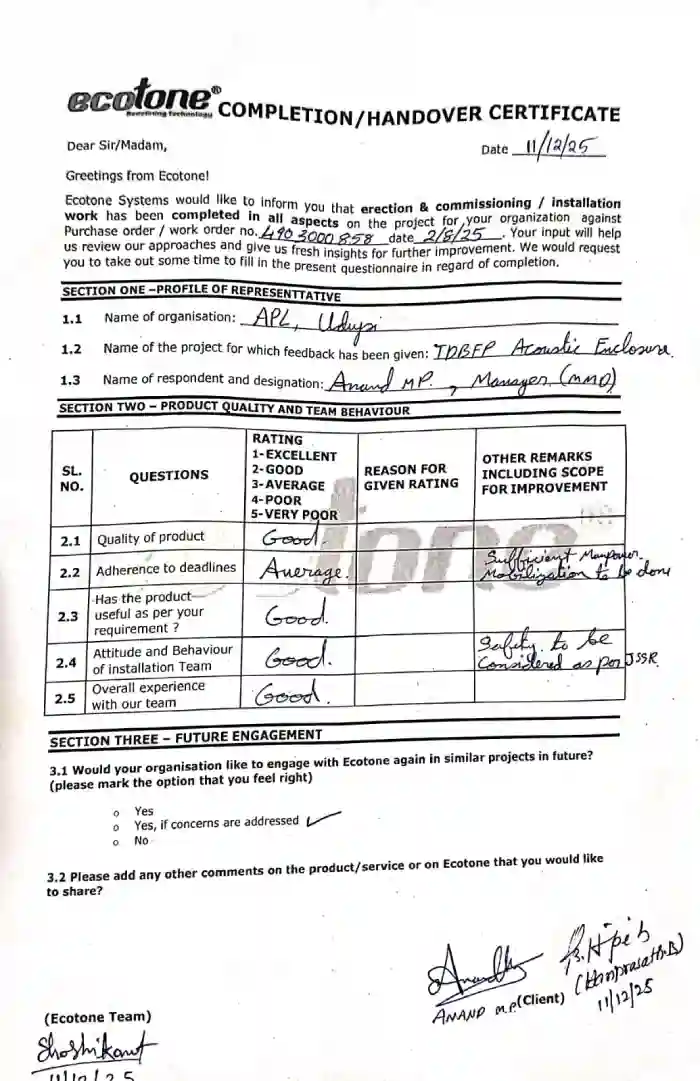 Ecotone Feedback from Client