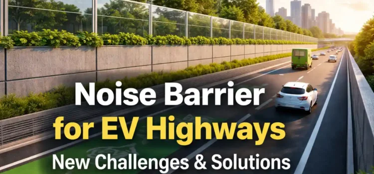 Noise barrier installed along an EV highway showing concrete and transparent highway noise barrier reducing traffic noise