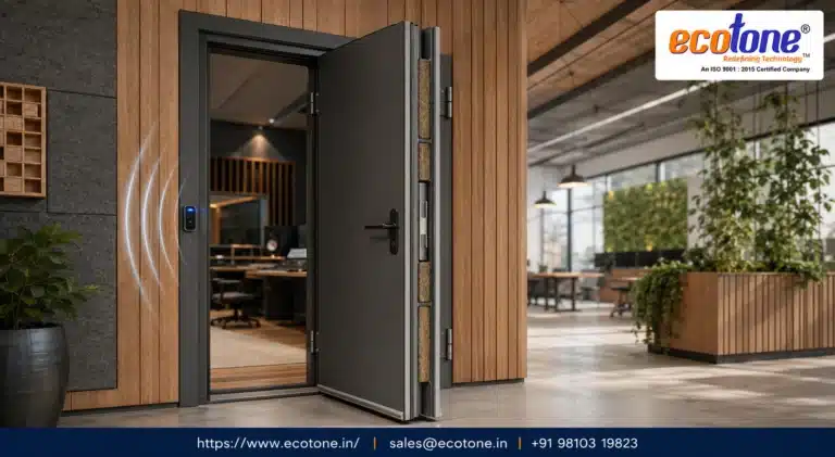 soundproof door, acoustic door, smart soundproof door, sustainable soundproof door, sound insulated door, industrial soundproof door, noise reduction door, acoustic solutions India, Ecotone Systems