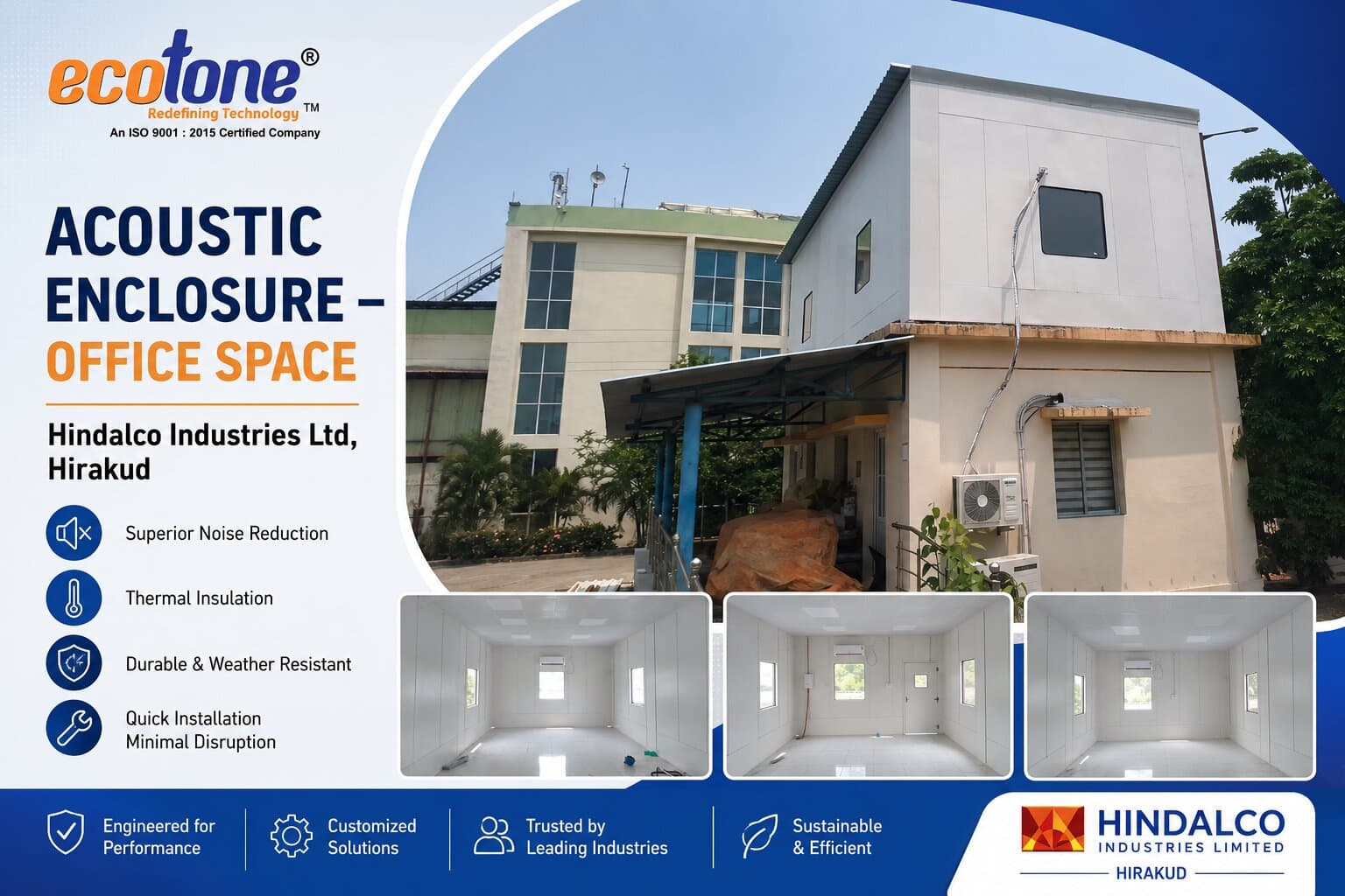 Acoustic Enclosure, acoustic enclosure office space, Hindalco Industries Ltd Hirakud, office acoustic enclosure, industrial noise control, acoustic solutions, Ecotone Systems