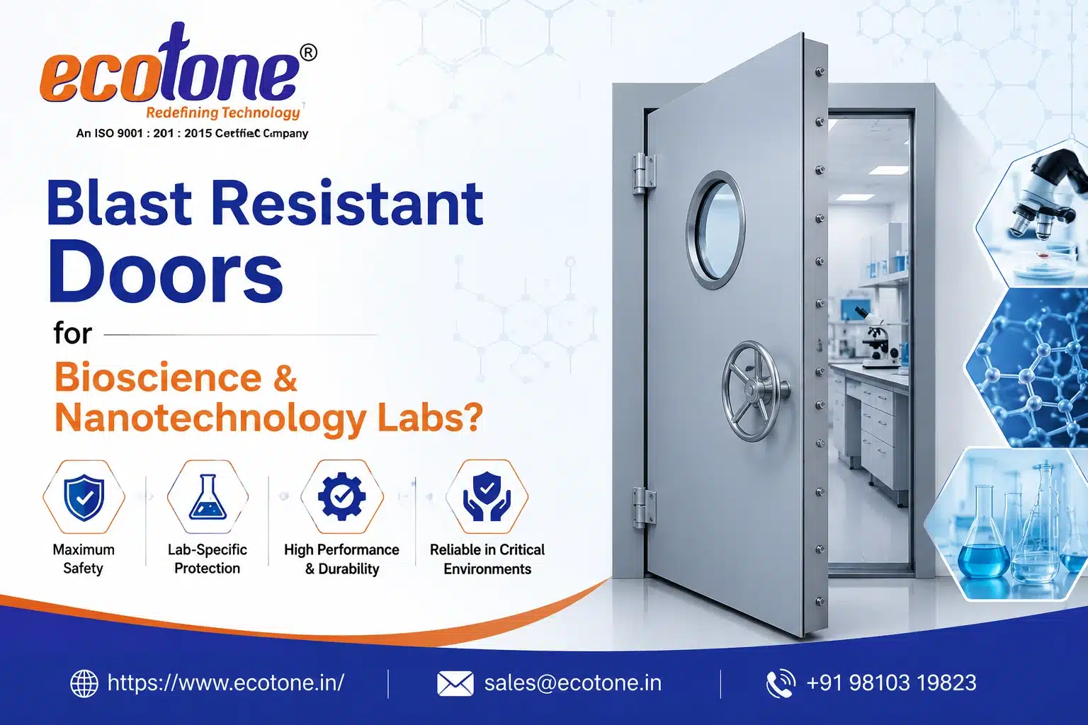 blast resistant doors research lab, blast doors nanotechnology building, lab safety blast resistant door, bioscience lab safety doors, Ecotone Systems