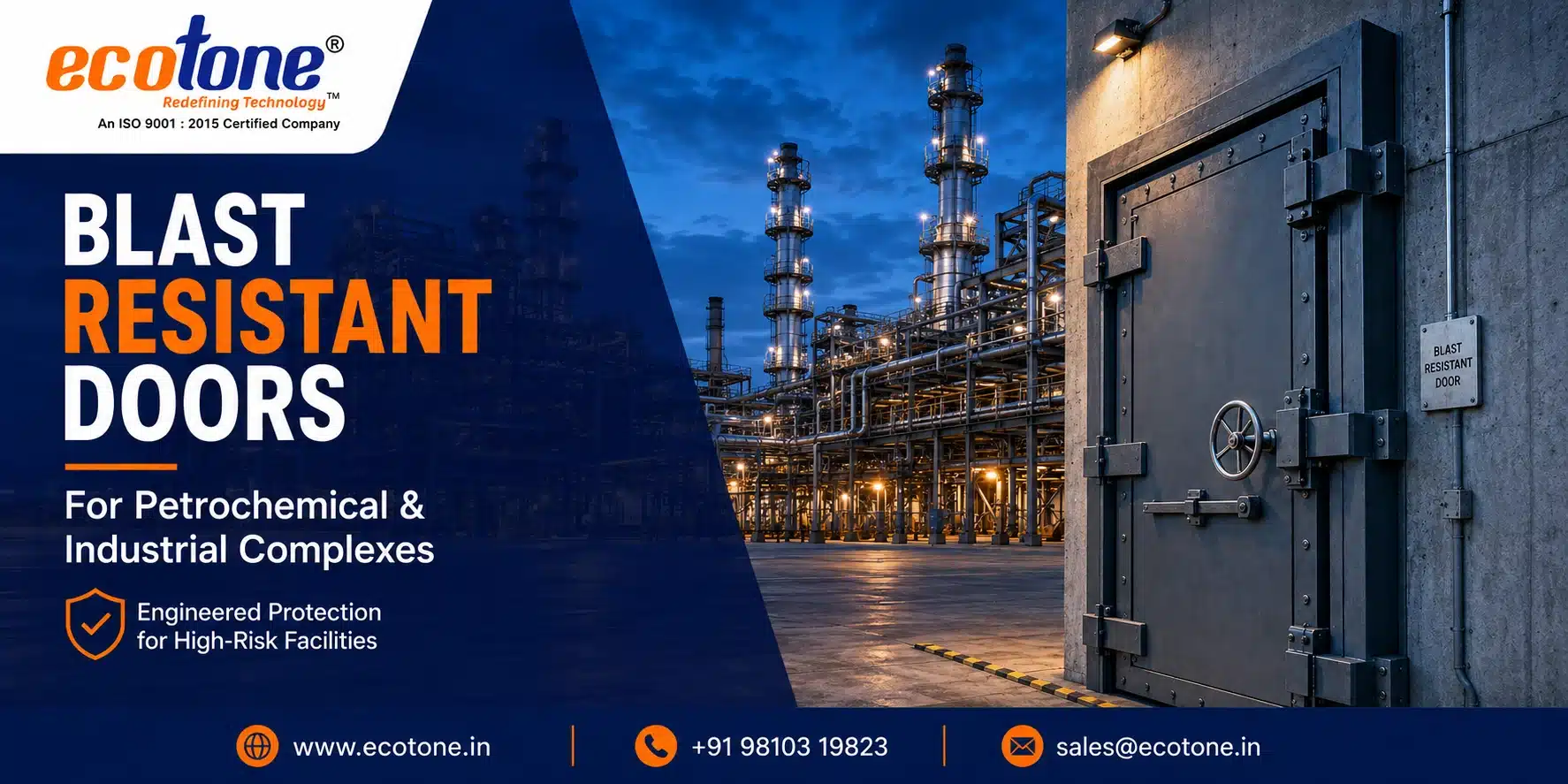 blast resistant doors petrochemical complex, blast doors industrial complex, petrochemical plant safety doors