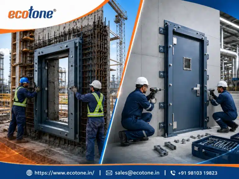 Cast in frame blast resistant door, blast resistant door frame, blast door frame mounting options, bolt on vs cast in door frame, blast resistant door installation, cast-in-place door frame, bolt-on blast door frame, blast resistant frame anchoring, explosion resistant door frame, blast door frame installation methods, retrofit blast resistant door, blast mitigation door systems, security door frame mounting, steel blast door frame, blast resistant door frame specifications, commercial blast resistant doors, industrial blast door frames, blast resistant door manufacturer