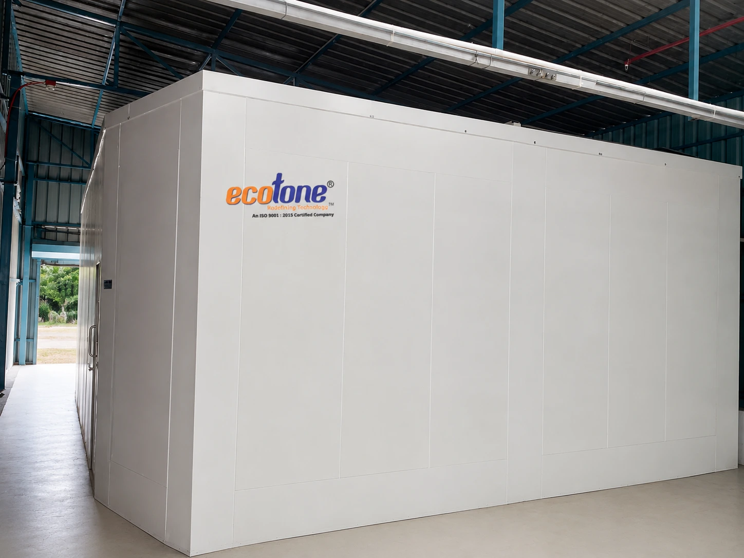 Custom acoustic enclosure installed inside an industrial factory