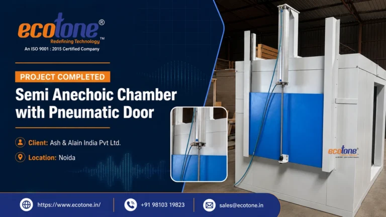 semi anechoic chamber, semi anechoic chamber with pneumatic door, pneumatic door acoustic chamber, semi anechoic chamber Noida, NVH test chamber manufacturer, acoustic enclosure manufacturer India, Ecotone Systems