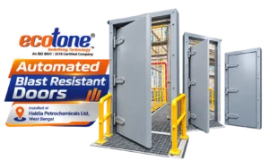 automated blast resistant doors, blast resistant doors India, blast proof doors Haldia, blast resistant doors West Bengal, Haldia Petrochemicals blast doors, industrial blast doors India, petrochemical plant blast doors, Ecotone Systems
